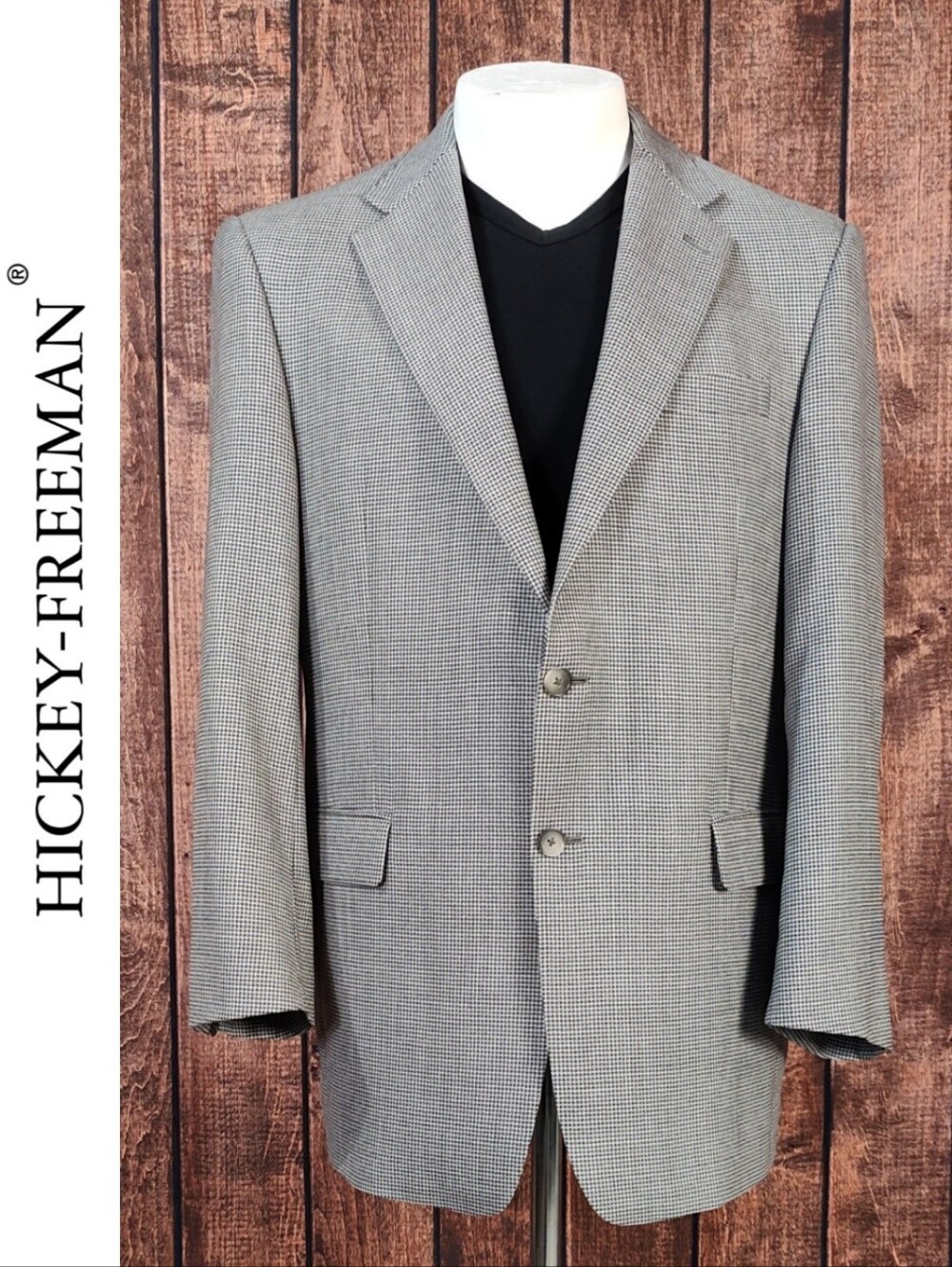 Hickey-Freeman Wool Houndstooth Single Breast Two Button Blazer Sport Coat